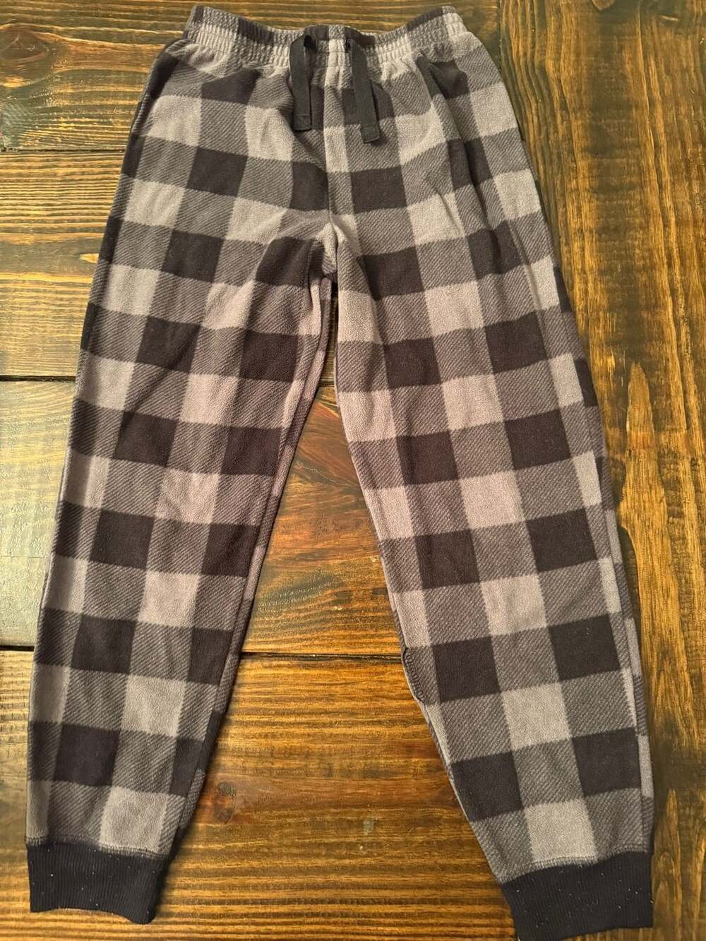 Boys George Pajama Pants Size 10/12 Grey Black Buffalo Plaid Fleece Lounge